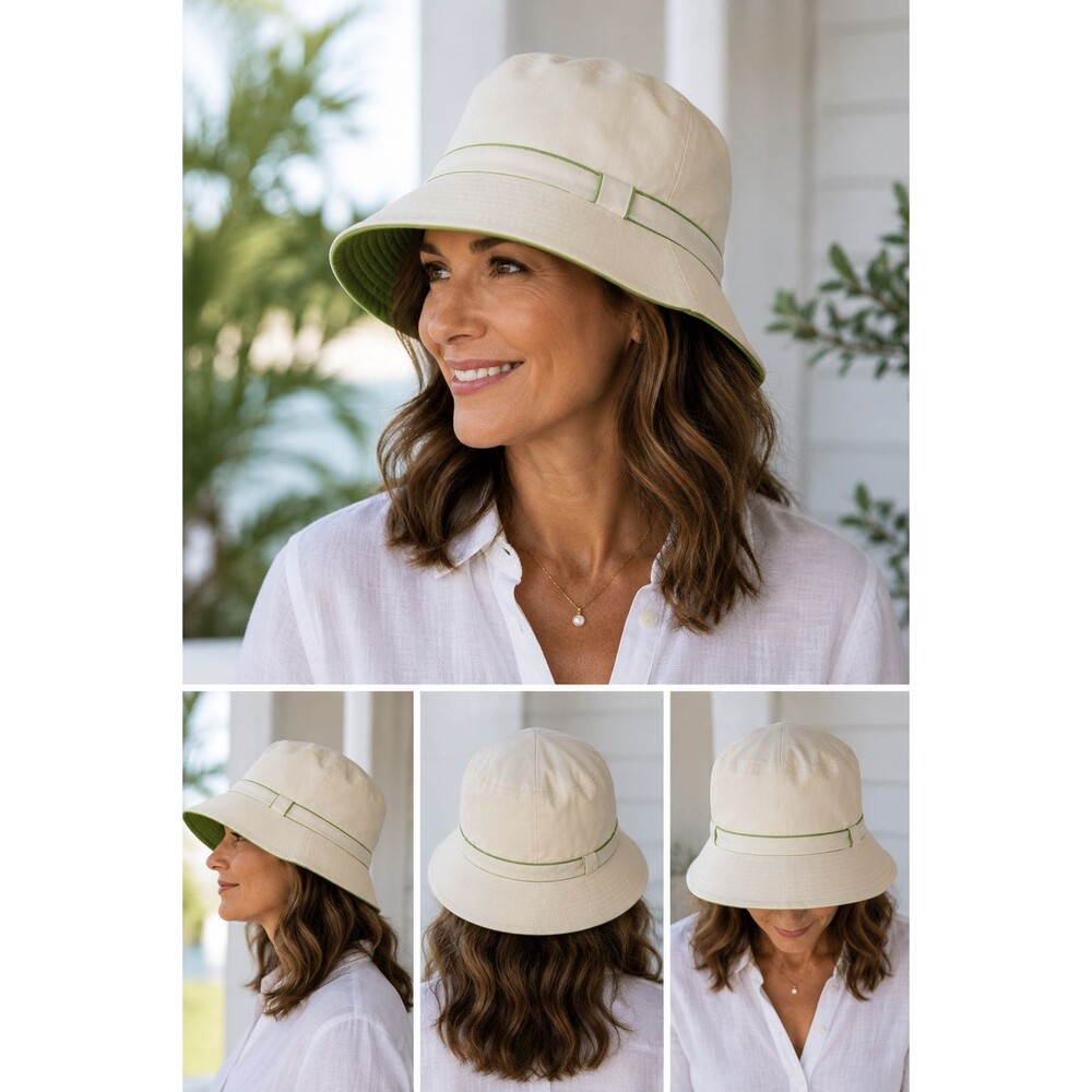 Vintage Betmar #306 Bucket Hat – 100% Cotton Made in Japan – Cream & Green Trim